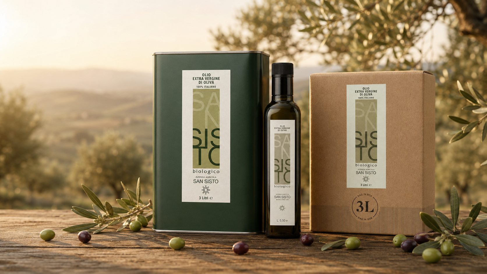 Olio Bio San Sisto ambientato con prodotti disponibili